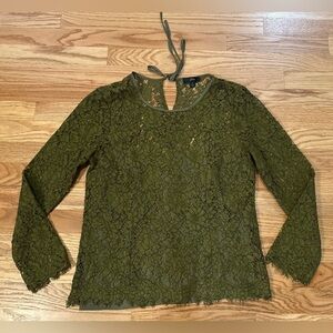 J.Crew Lace Lined Blouse Moss Green - Women’s Size 4